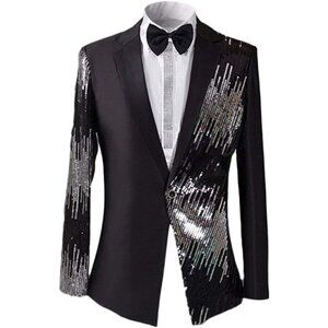 Men's Sequin - Black Stylish Dinner Tux Dress Blazer Slim Fit Coat